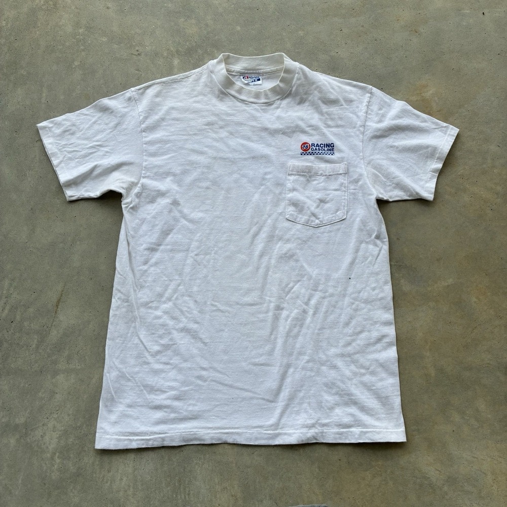 Vintage Hanes USA MADE 76 Gasoline Large T Shirt NASCAR Single Stitch Racing